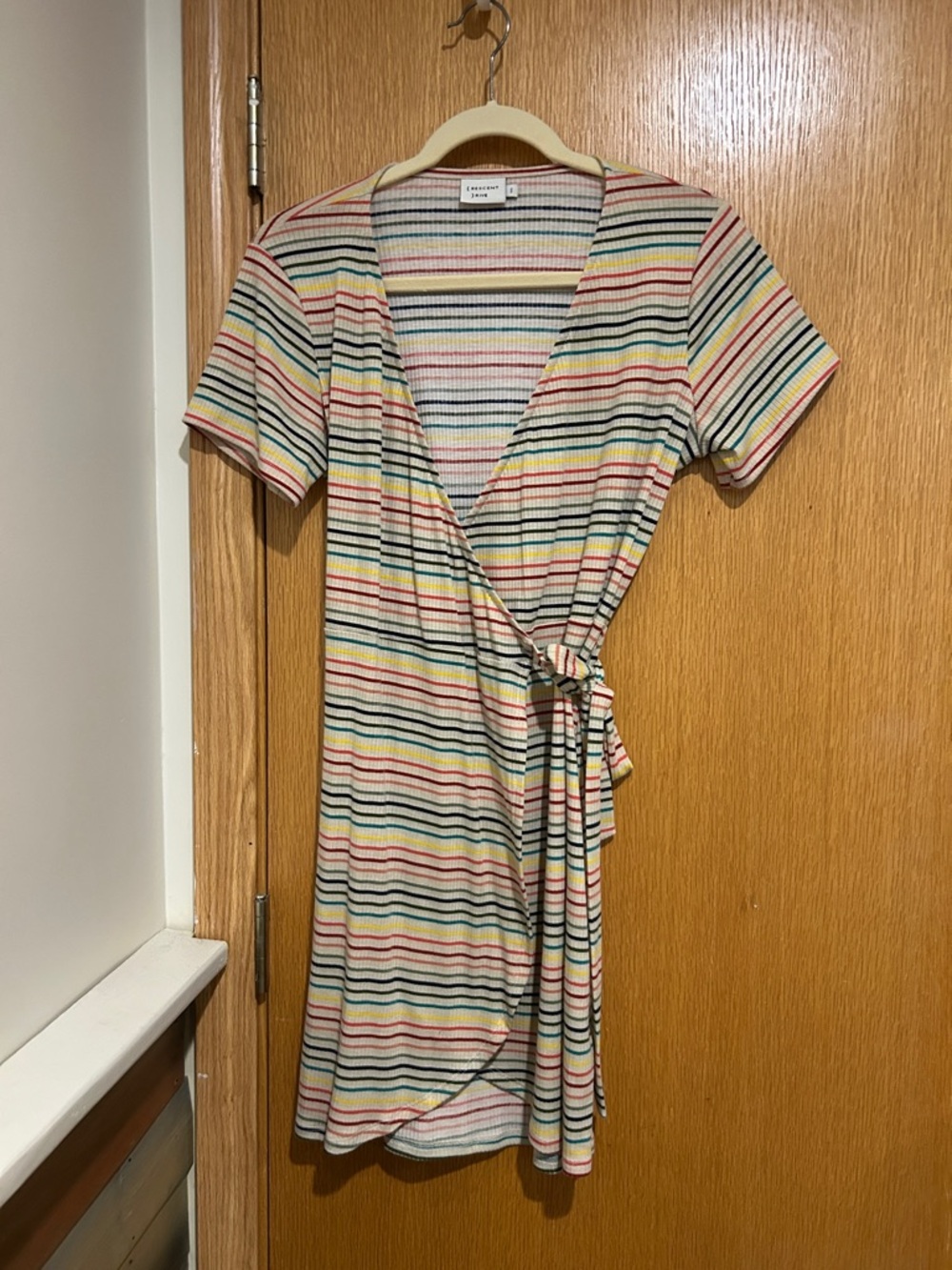 Crescent Multi-Color Striped Wrap Mini Dress